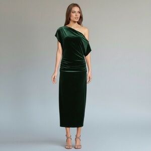Gibson Latimer Velvet Green Holiday Dress Asymmetrical One Shoulder S.